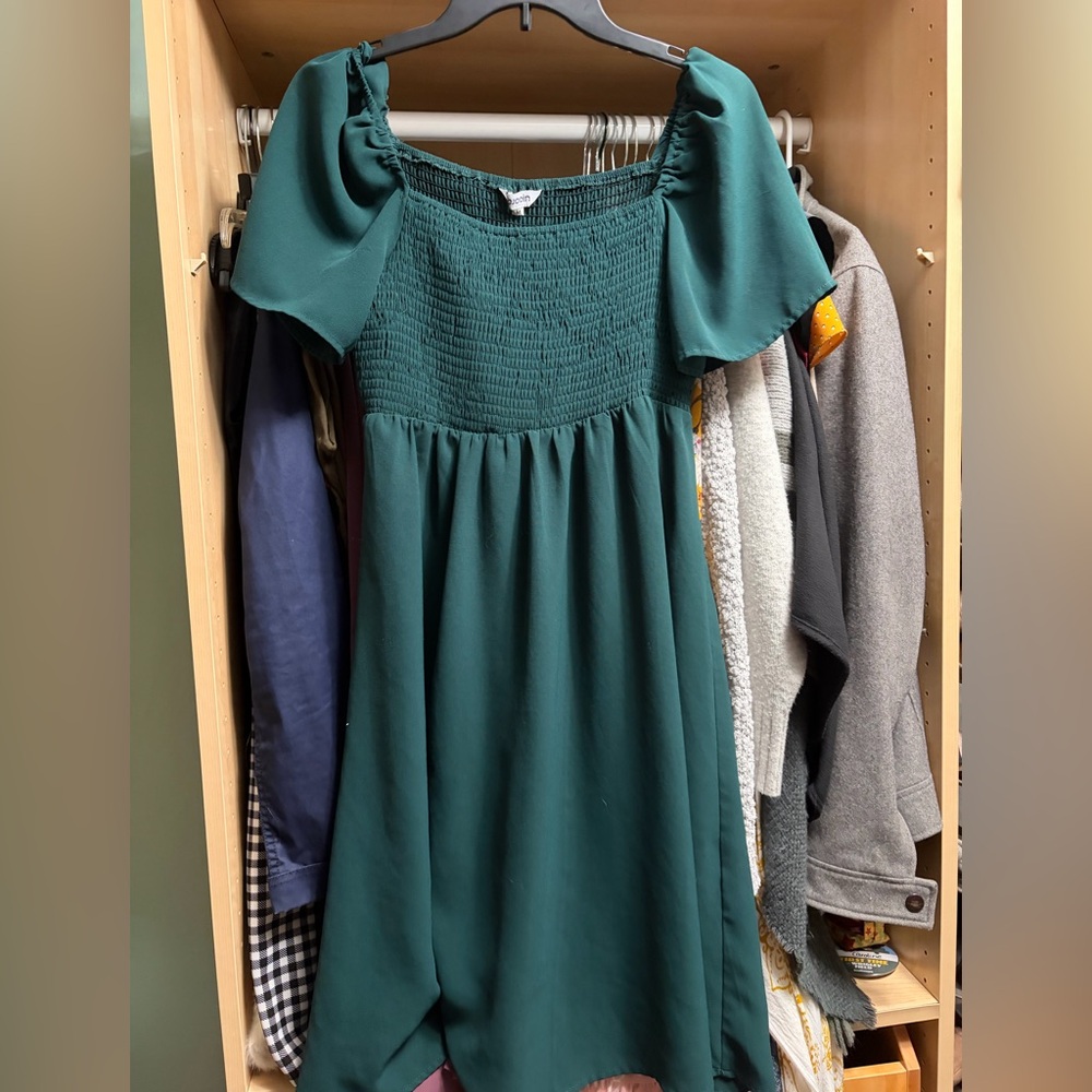Dark Green Smocked Bodice Dress